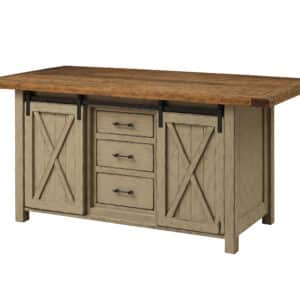Lahoma Island w/ 3 Drawers and Sliding Barn Doors & Rough Sawn Top