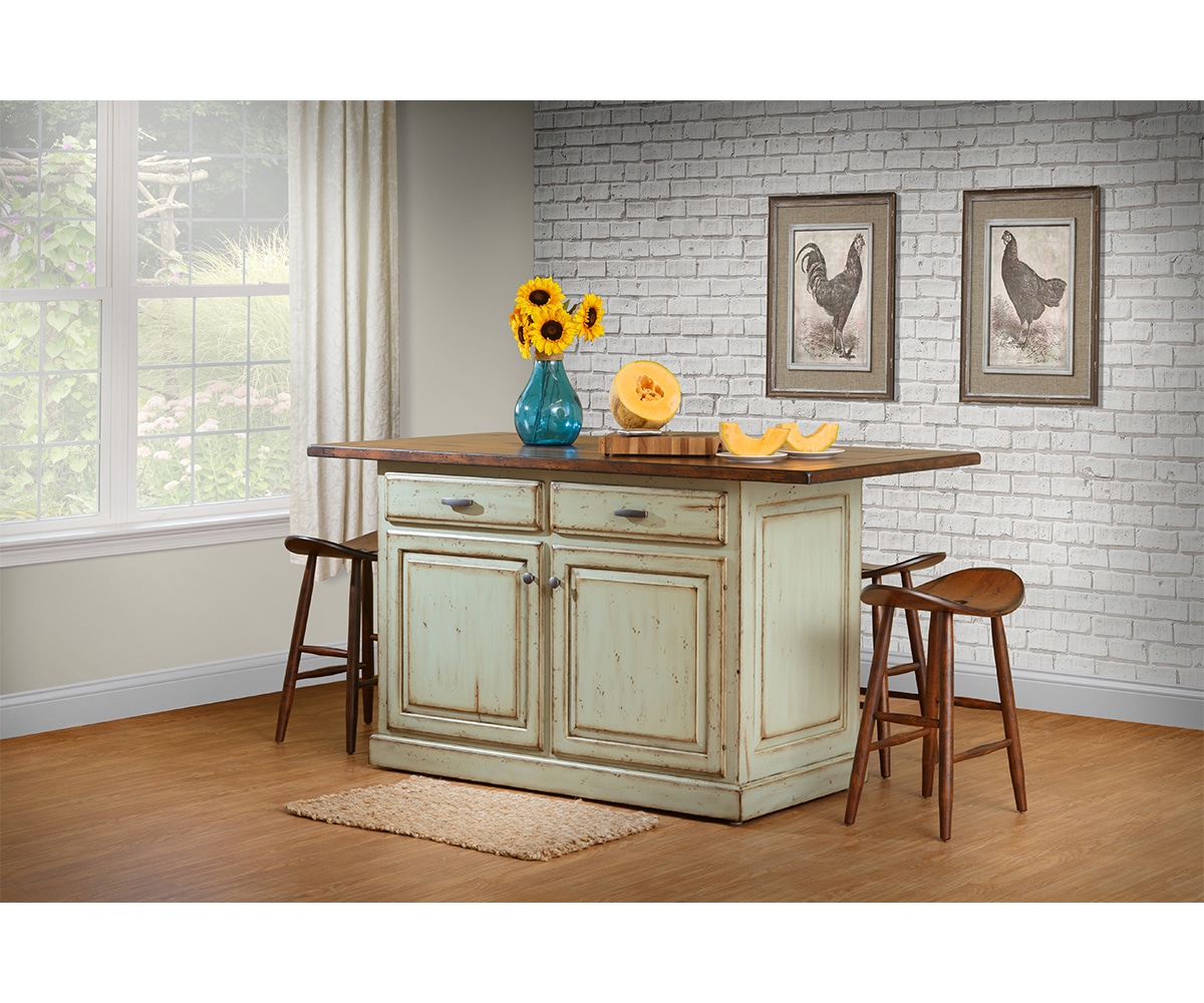 Traditional Island w/ 2 Drawers and 2 Doors & Rough Sawn Top - Lapps Dutch Furniture