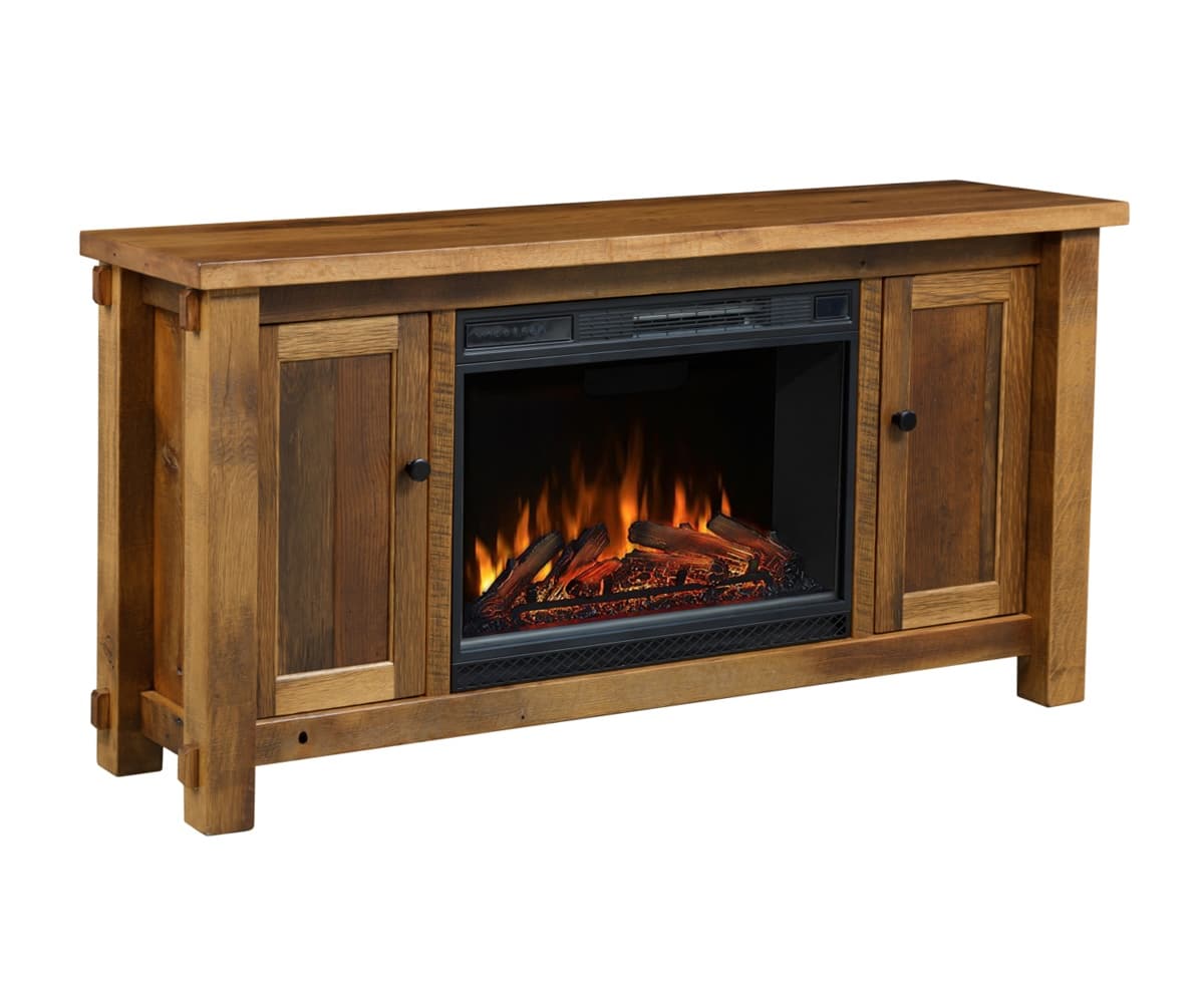 Timber Frame TV Stand With Fireplace - Lapps Dutch Furniture